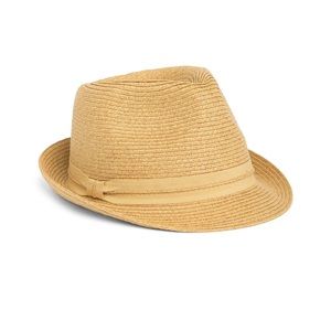 Nine West Ribbon Straw Fedora, tan, natural, Packable with grosgrain ribbon band